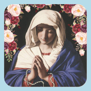 Maagd Mary in Rozen van gebeden en Rosary Vierkante Sticker
