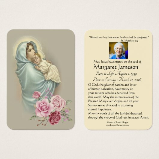 Maagd Mary Jesus Funeral Prayer Memorial Kaart (Voorkant /achterkant)
