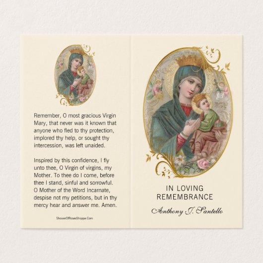 Maagd Mary Jesus Kathokatholieke begrafenis Heilig Visitekaartje (Buitenkant ongevouwen)