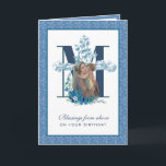 Maagd Mary Jesus Katholieke Birthday Religieuze Kaart<br><div class="desc">Dit is een prachtig traditioneel katholiek aangepast afbeelding van de "Blessed Virgin Mary and Jesus" op een Marian Cross en blauwe bloemen hieronder. Binnen is een scriptcitaat en vers. Alle tekst en doopvonten kunnen worden gewijzigd.</div>