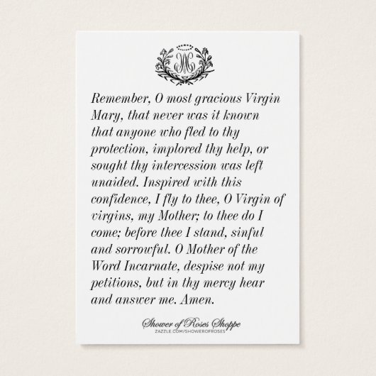 Maagd Mary Jesus katholieke Memorare Prayer Heilig Visitekaartje (Achterkant)