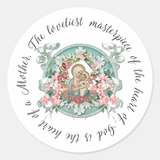 Maagd Mary Jesus moeder citeert Floral Clas Ronde Sticker (Voorkant)