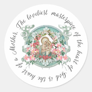 Maagd Mary Jesus moeder citeert Floral Clas Ronde Sticker