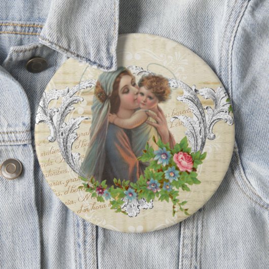 Maagd Mary Jesus Rozen zonder blozen Ronde Button 6,0 Cm (In situ)