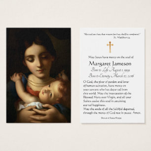 Maagd Mary Katholieke begrafenis Memorial Heilige Visitekaartje