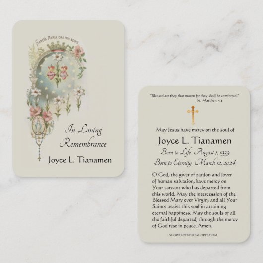 Maagd Mary Katholieke begrafenis Memorial Heilige Visitekaartje (Voorkant / Achterkant)