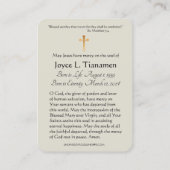 Maagd Mary Katholieke begrafenis Memorial Heilige  Visitekaartje (Achterkant)