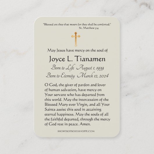 Maagd Mary Katholieke begrafenis Memorial Heilige  Visitekaartje (Achterkant)