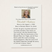 Maagd Mary Katholieke begrafenis Memorial Heilige  Visitekaartje (Achterkant)