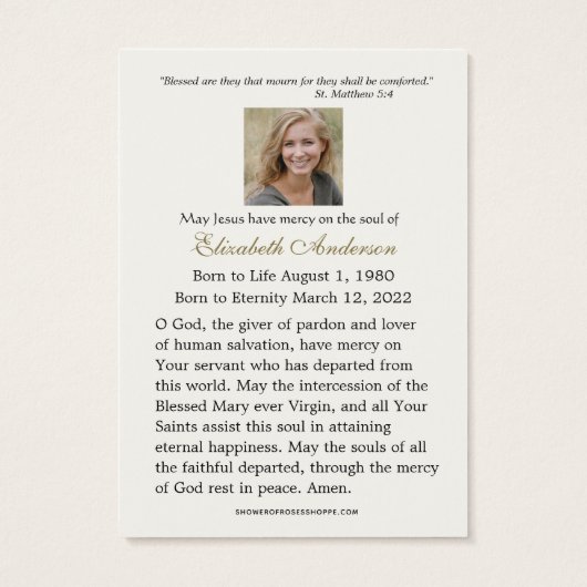 Maagd Mary Katholieke begrafenis Memorial Heilige  Visitekaartje (Achterkant)