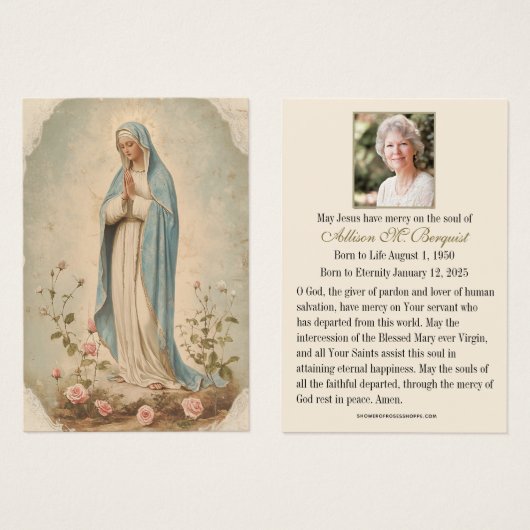 Maagd Mary Katholieke begrafenis Memorial Heilige  Visitekaartje (Voorkant /achterkant)