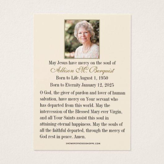 Maagd Mary Katholieke begrafenis Memorial Heilige  Visitekaartje (Achterkant)