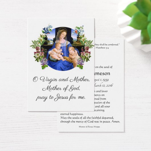 Maagd Mary Katholieke begrafenis Memorial Heilige  Visitekaartje (Bureau)