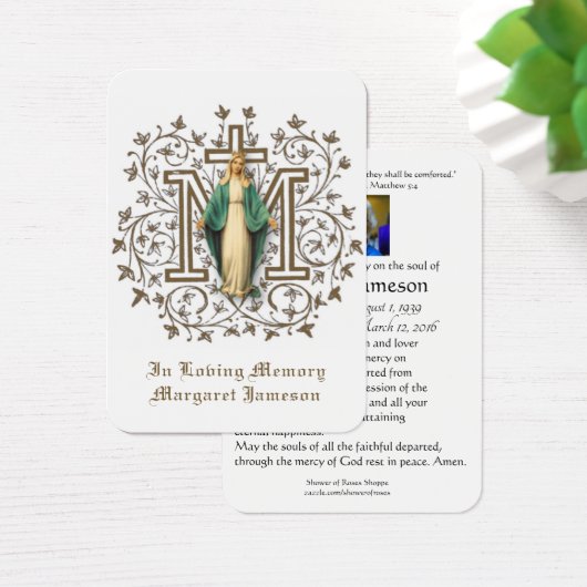 Maagd Mary Katholieke begrafenis Memorial Heilige  Visitekaartje (Bureau)