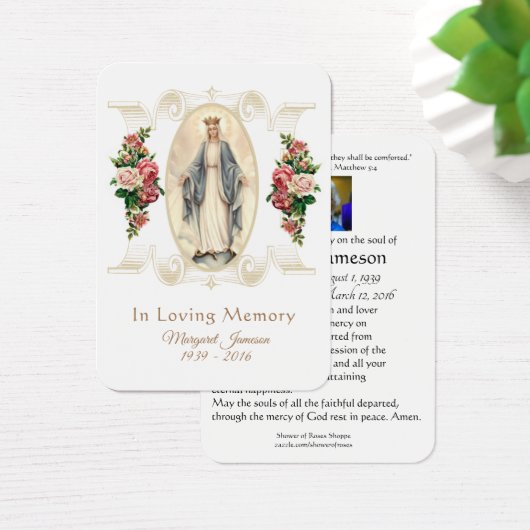 Maagd Mary Katholieke begrafenis Memorial Heilige  Visitekaartje (Bureau)