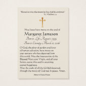 Maagd Mary Katholieke begrafenis Memorial Heilige  Visitekaartje (Achterkant)