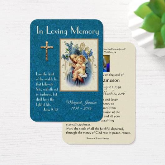 Maagd Mary Katholieke begrafenis Memorial Heilige  Visitekaartje (Bureau)