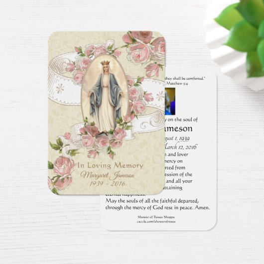 Maagd Mary Katholieke begrafenis Memorial Heilige Visitekaartje (Bureau)