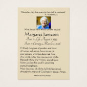 Maagd Mary Katholieke begrafenis Memorial Heilige  Visitekaartje (Achterkant)