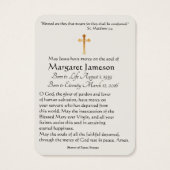 Maagd Mary Katholieke begrafenis Memorial Heilige  Visitekaartje (Achterkant)