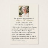 Maagd Mary Katholieke begrafenis Memorial Heilige Visitekaartje (Achterkant)