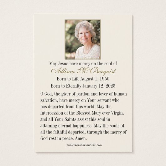 Maagd Mary Katholieke begrafenis Memorial Heilige Visitekaartje (Achterkant)