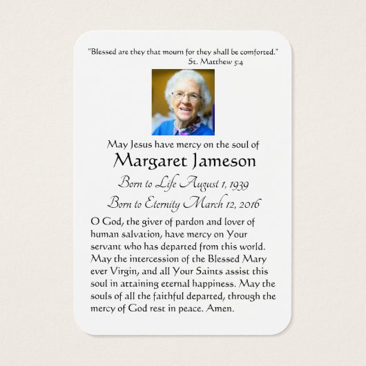 Maagd Mary Katholieke begrafenis Memorial Heilige  Visitekaartje (Achterkant)