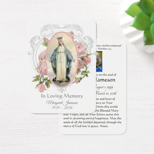 Maagd Mary Katholieke begrafenis Memorial Heilige  Visitekaartje (Bureau)