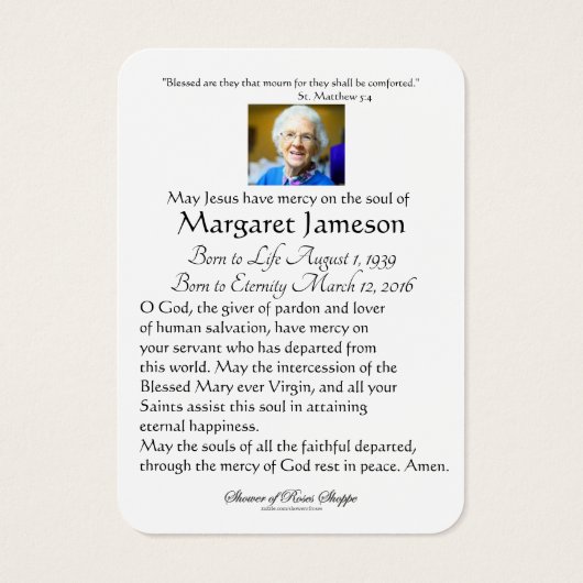 Maagd Mary Katholieke begrafenis Memorial Heilige  Visitekaartje (Achterkant)