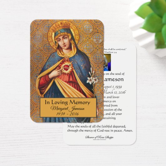 Maagd Mary Katholieke begrafenis Memorial Heilige  Visitekaartje (Bureau)