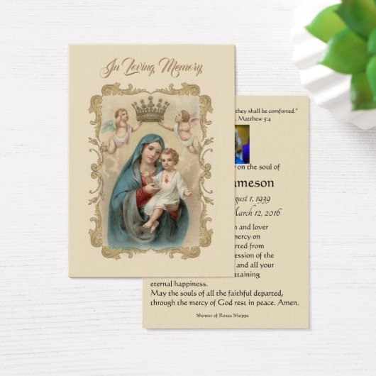 Maagd Mary Katholieke begrafenis Memorial Heilige  Visitekaartje (Bureau)