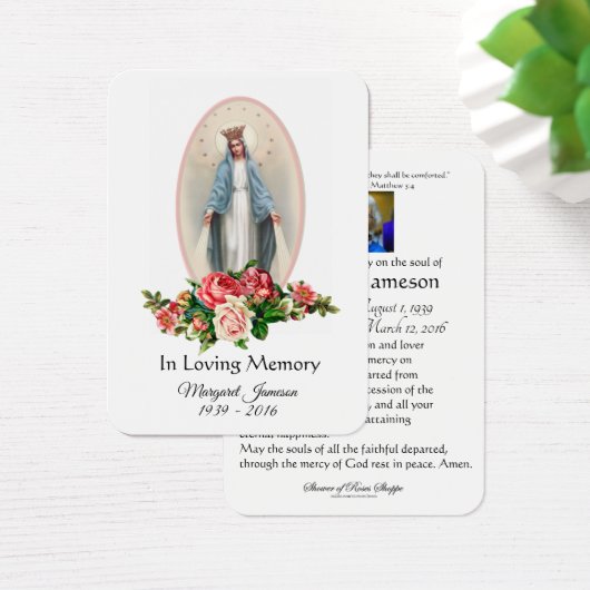 Maagd Mary Katholieke begrafenis Memorial Heilige  Visitekaartje (Bureau)