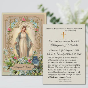 Maagd Mary Katholieke begrafenis Memorial Heilige Visitekaartje