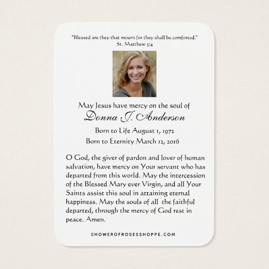 Maagd Mary Katholieke begrafenis Memorial Heilige  Visitekaartje (Achterkant)