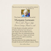 Maagd Mary Katholieke begrafenis Memorial Heilige  Visitekaartje (Achterkant)