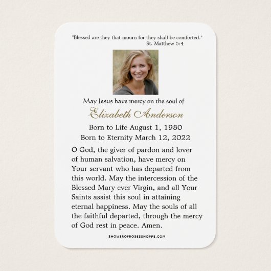 Maagd Mary Katholieke begrafenis Memorial Heilige Visitekaartje (Achterkant)