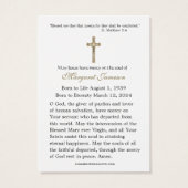 Maagd Mary Katholieke begrafenis Memorial Heilige  Visitekaartje (Achterkant)