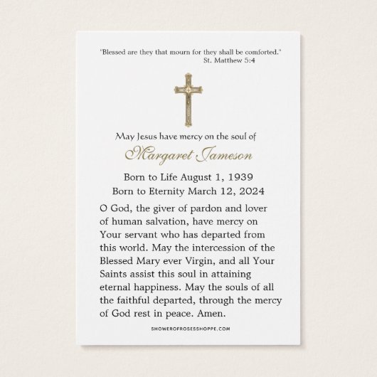 Maagd Mary Katholieke begrafenis Memorial Heilige  Visitekaartje (Achterkant)