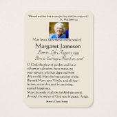 Maagd Mary Katholieke begrafenis Memorial Heilige  Visitekaartje (Achterkant)