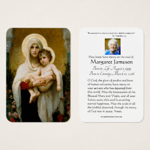 Maagd Mary Katholieke begrafenis Memorial Heilige Visitekaartje