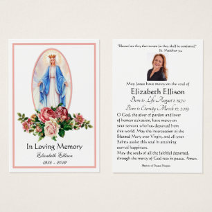 Maagd Mary Katholieke begrafenis Memorial Heilige Visitekaartje