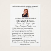 Maagd Mary Katholieke begrafenis Memorial Heilige  Visitekaartje (Achterkant)