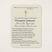 Maagd Mary Katholieke begrafenis Memorial Heilige Visitekaartje (Achterkant)