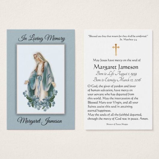 Maagd Mary Katholieke begrafenis Memorial Heilige  Visitekaartjes (Voorkant /achterkant)