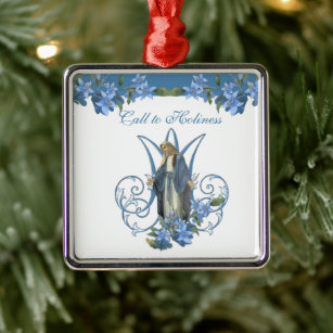  Maagd Mary Katholieke Blauwe Floral Metalen Ornament
