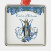  Maagd Mary Katholieke Blauwe Floral Metalen Ornament (Voorkant)