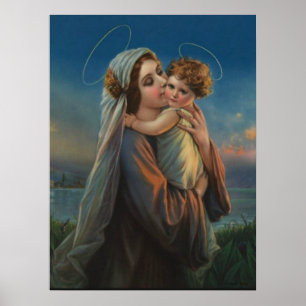 Maagd Mary Madonna, zonder blote ogen, met kind Je Poster