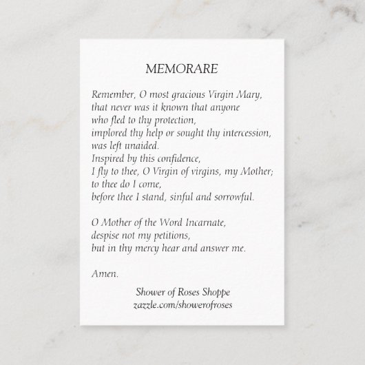  Maagd Mary Memorare Heilige Kaart Visitekaartje (Achterkant)