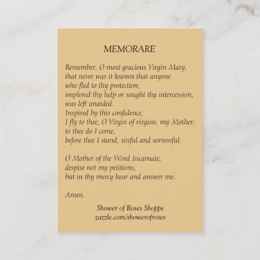 Maagd Mary Memorare Heilige Kaart Visitekaartje (Achterkant)