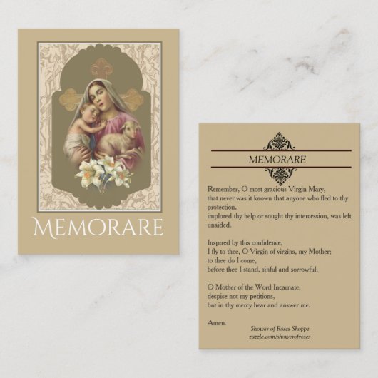 Maagd Mary Memorare Heilige Kaart zonder blote voe Visitekaartje (Voorkant / Achterkant)